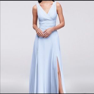 David’s Bridal Surplice Tank Long Chiffon Bridesmaid Dress, Ice Blue, Size 0